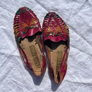 Muted Berry and Camel Woven Leather Flats